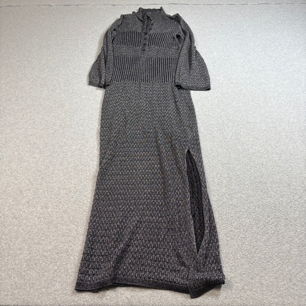 River Island Sweater Dress Women Small Black Side Slit Mesh Goth Steampunk Long